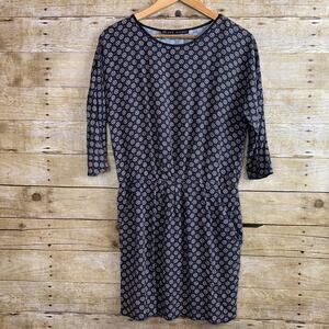 Zara Scoop Neck Diamond Print Women's Dress w/ pockets 3/4 Sleeve Medium